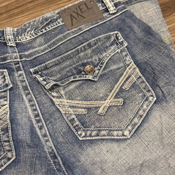 TK Axel Jeans Mens 38x30 Blue Slim Bootcut Y2K Style Embroidered Pockets Denim P - Picture 2 of 6